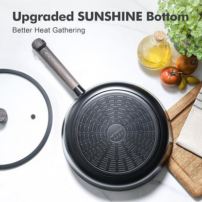 SENSARTE Nonstick Cookware Set Pots and Pans Set Kitchen Non-stick Cooking Set, Dishwasher & Oven Safe, Induction Compatible, Free of Intentionally Added PFOA/PFOS, 15pcs, Black