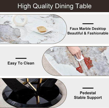 JUFU 48 Inch Round Dining Table for 4 to 6, Faux Marble Look, Modern Circle Kitchen Furniture with Stable Pedestal Base for Apartment, Dining Room, Living Room, Restaurant