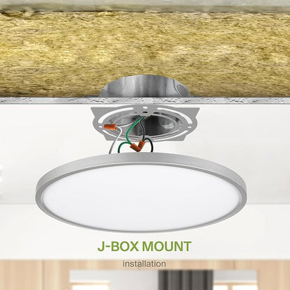 ASD LED 12" Round Flush Mount Ceiling Light Fixture, Low Profile Surface Lighting | 5CCT, Dimmable, Ultra-Thin, ETL Listed | 24W 1900LM 2700-6000K 120V | Kitchen, Bedroom, Hallway Lamp | Nickel