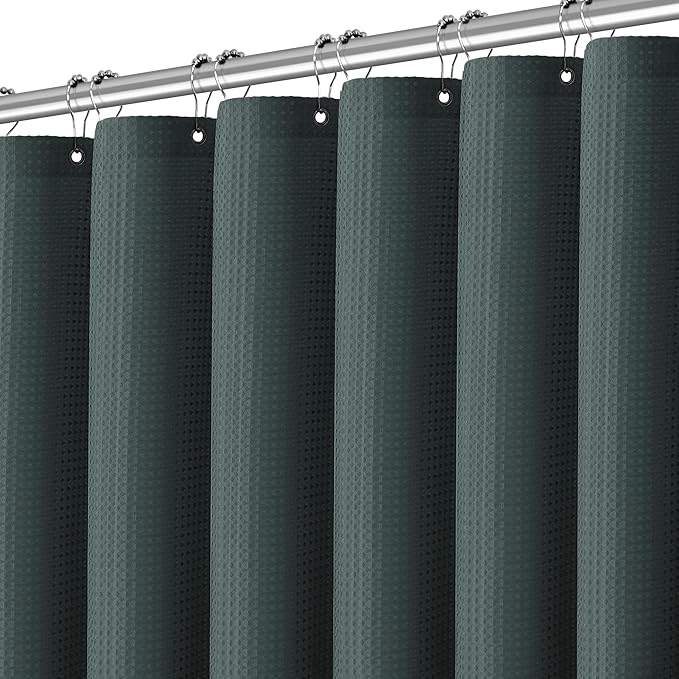 Extra Long Shower Curtain, 96 Inch Long Waffle Weave Heavy Duty Thick Cloth Bathroom Shower Curtain, Neutral Weighted Hotel Bath Curtain Set with 12 Hooks, 72x96 Stormy Weather