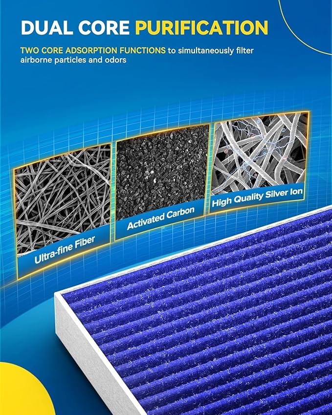 PHILTOP Premium Cabin Air Filter w/Dual Activated Carbon, Compatible with Model3 Tesla 3 2018-2020, Carbon Filter Up Dust Pollen Odor