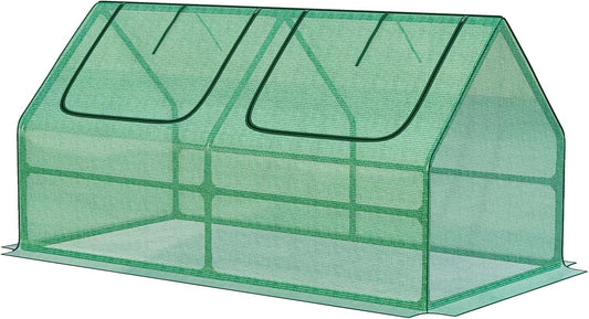 Aoodor 4 x 2 x 2 ft Mini Greenhouse with 2 Zipper Doors, Water Resistant, UV Protected for Flowers, Vegetables and Herbs, Green