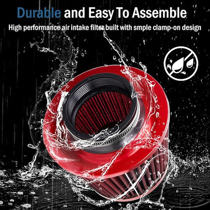 Universal Clamp-On Air Intake Filter, High Performance, Washable Filter, Replacement Air Filter, Flange Diameter 3inch/76mm (Red)