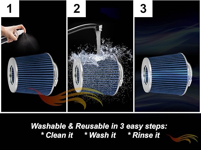 BLUE 6" 152 mm Inlet Truck Air Cone Replacement Performance Washable Clamp-On Dry Air Filter (8" Tall)