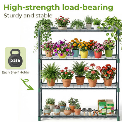 Ohuhu Plant Greenhouse Shelves 4 Tier 2 Pack Extra-Wide Stable Green House Shelving for Outdoor, 35x12x42 Inch Portable Rustproof Metal Shelf Plant Stand Rack Greenhouse Accessories