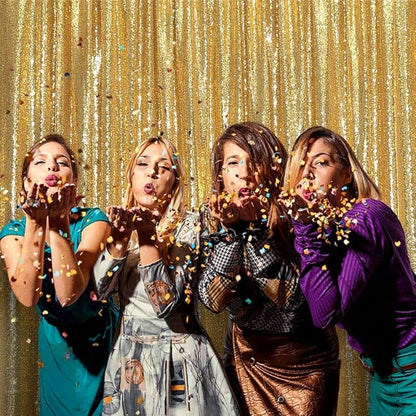 JYFLZQ Gold Sequin Backdrop Curtains 4ft x 8ft 2 Panel Glitter Photo Booth Backdrops Sparkly Photography Background Drapes for Parties Wedding Bridal Showers