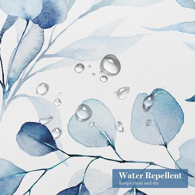 MitoVilla Blue Spring Floral Shower Curtain, Modern Plants Botanical Fabric Cloth Shower Curtains for Chic Elegant Bathroom Decor, Summer Watercolor Eucalyptus Leaf, 72x72