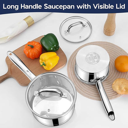 LIANYU Stainless Steel Saucepan Set, 1QT & 3QT Sauce Pan with Lid, Multipurpose Cooking Pot Set, Triply Bottom Milk Sauce Pan for Home Kitchen, All Stove Compatible, Dishwasher Safe
