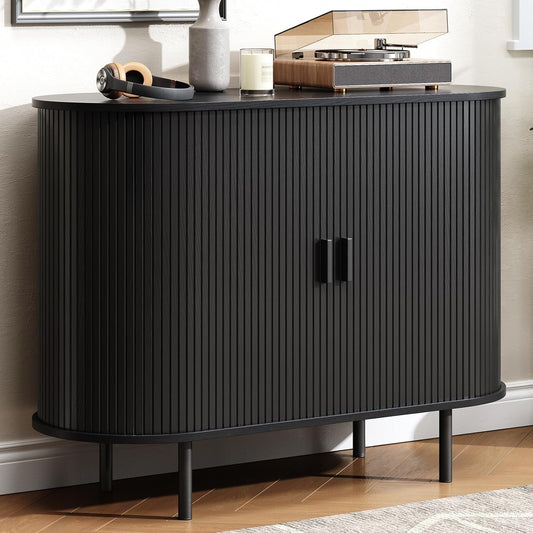 Buffet Cabinet with Storage, Fluted Sideboard Buffet with Sliding Door, Coffee Bar Cabinet with Adjustable Shelf, Console Table, Accent Table for Entryway, Kitchen (Black, 40 Inch)
