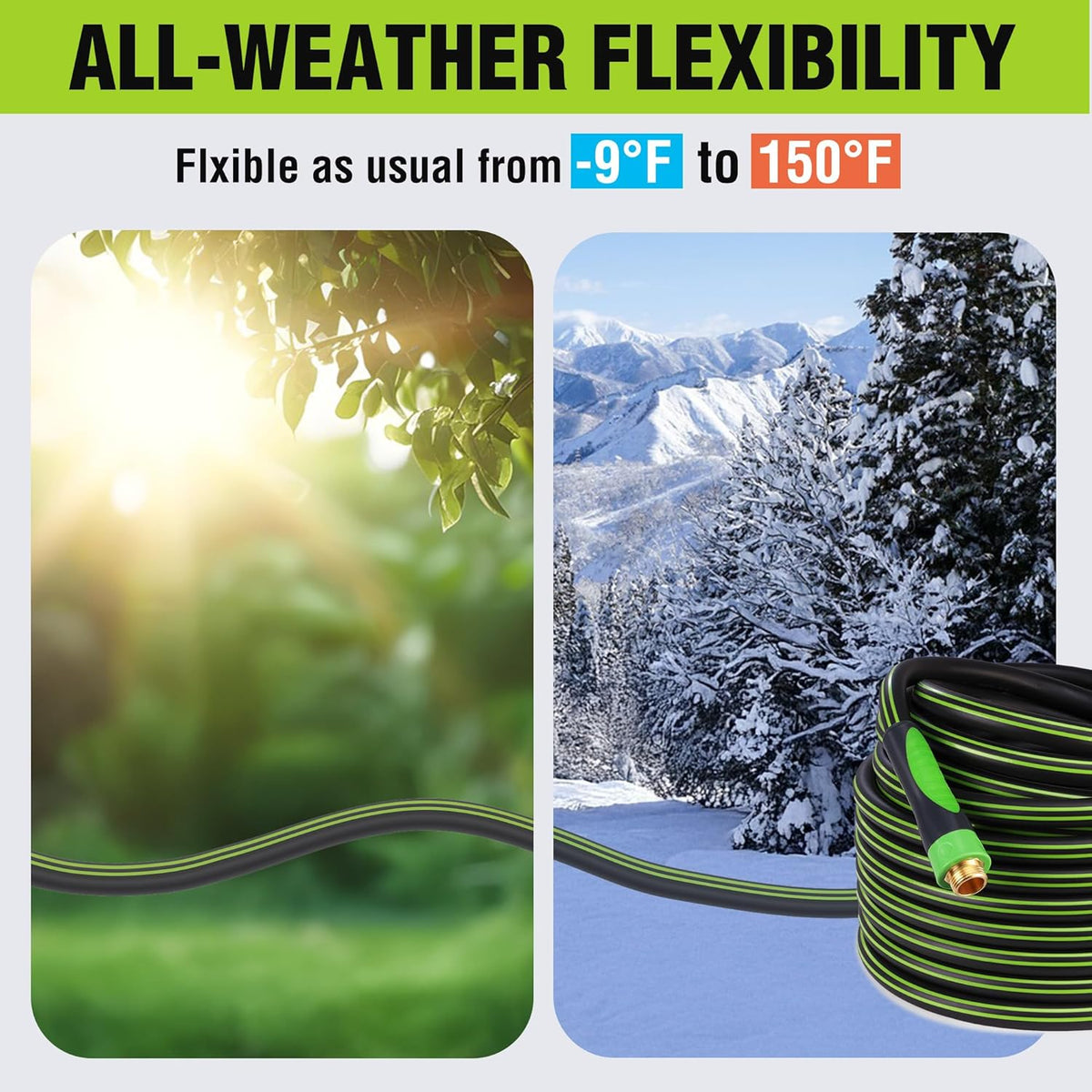 WORKPRO Hybrid Garden Hose 5/8 in.x 100ft, Water Hose Heavy Duty, Flexible, Lightweight Hybrid Rubber Hose with Rotary Handle, 3/4" Solid Brass Fittings, Outdoor Watering Hose for Lawn, Garden & Yard
