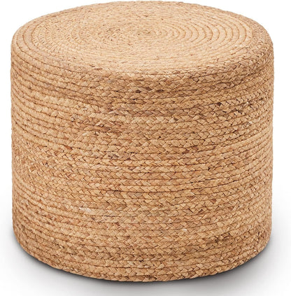 Wimarsbon 2Pcs Pouf Ottomans, Natural Seagrass Foot Stool, Hand Weaving Round Ottoman, Boho Decorative Seat, Jute Braided Pouffe Poof Accent Sitting Footrest (18inch Natural Water Hyacinth Braid)
