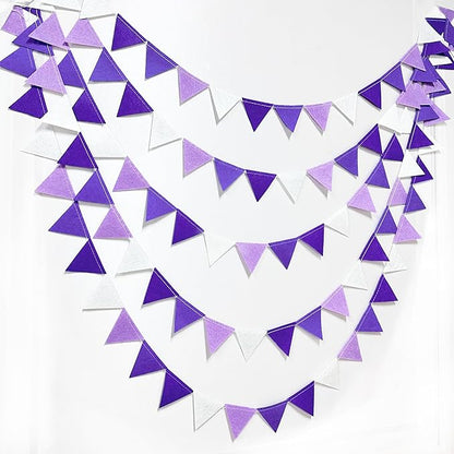 Purple Party Decorations Ombre Lavender Felt Hanging Triangle Mini Bunting Pennant Banner Flag for Birthday Wedding Baby Shower Bridal Shower Engagement Lilac Violet Party Classroom Nursery Decor