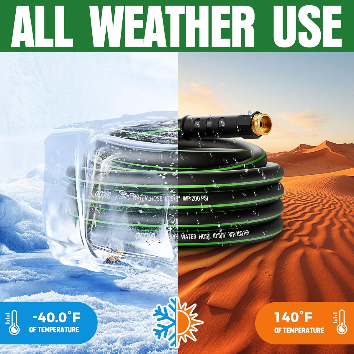 Heavy Duty Garden Hose 25ft, NON-EXPANDABLE Flexible Water Hose, Kink Resistant Lightweight Hybrid Hose, Leakproof Hose Male to Female Fittings