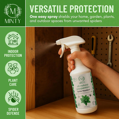 Minty Spider Repellent, Natural 5% Peppermint Oil Spray, Kills & Deters All Types of Spiders and Insects, Indoor and Outdoor Use, 128 fl oz Gallon
