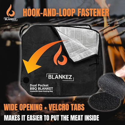 BBQ Blanket for Resting Meat Extra Large, Insulated Meat Resting Bag | Reusable Brisket Blanket for Grilling & Smoking, Smoker Resting Bag for Smoked Meat, Ribs | Gift for Men, Dual-Pocket XL 23in.
