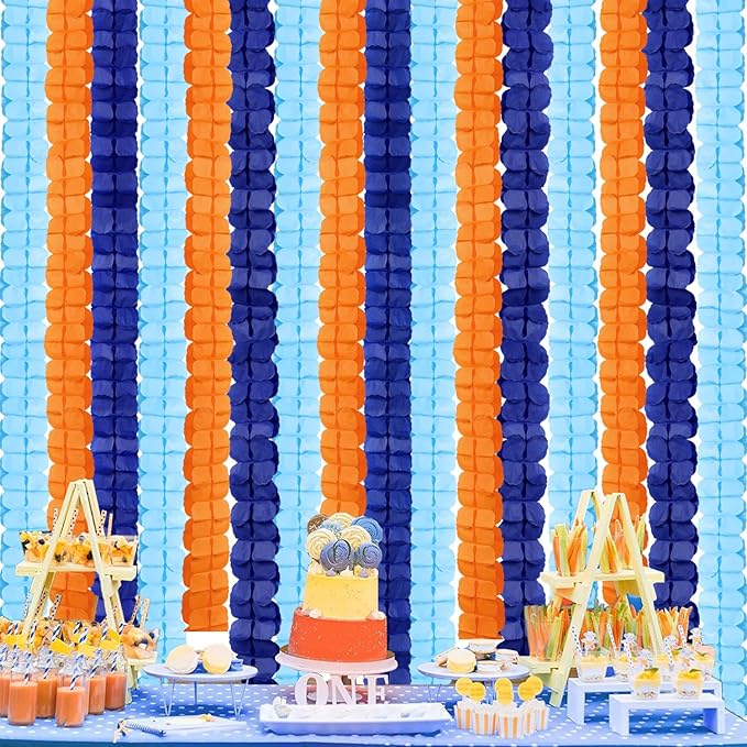 Light-Navy Blue Orange Party-Decorations - 12pcs Streamers-Garland Birthday Baby Shower 4-Leaf Clover Paper Banners,Bridal Wedding Backdrop Decor Ouruola
