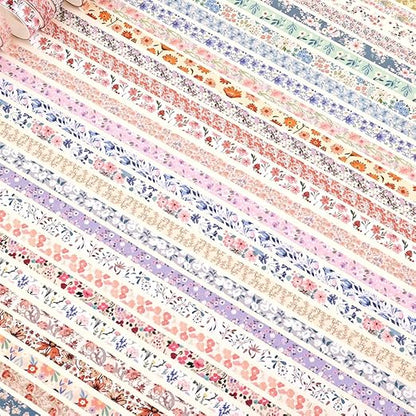 60 Rolls Flowers Theme Washi Tape Set with Different Colorful Patterns, Writable Decorative Tapes for Scrapbooking, Bible Journaling, Bullet Journaling, 0.39'' x 79'' per Roll
