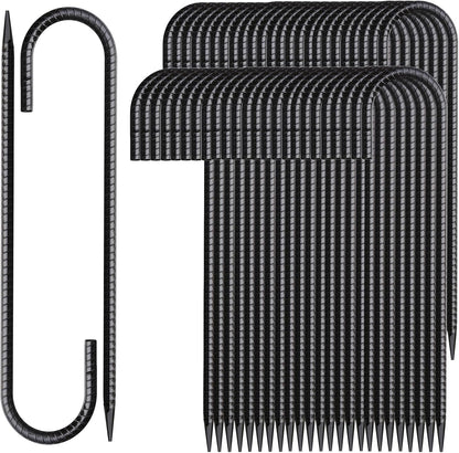 12 Inch Rebar Stakes 50 Pack J Hook Ground Stakes Heavy Duty Chain Link Fence Stakes Galvanized Anchors Metal Tent Stakes for Wire Fencing Concrete Forming Trampolines Camping Canopies Shed Swing