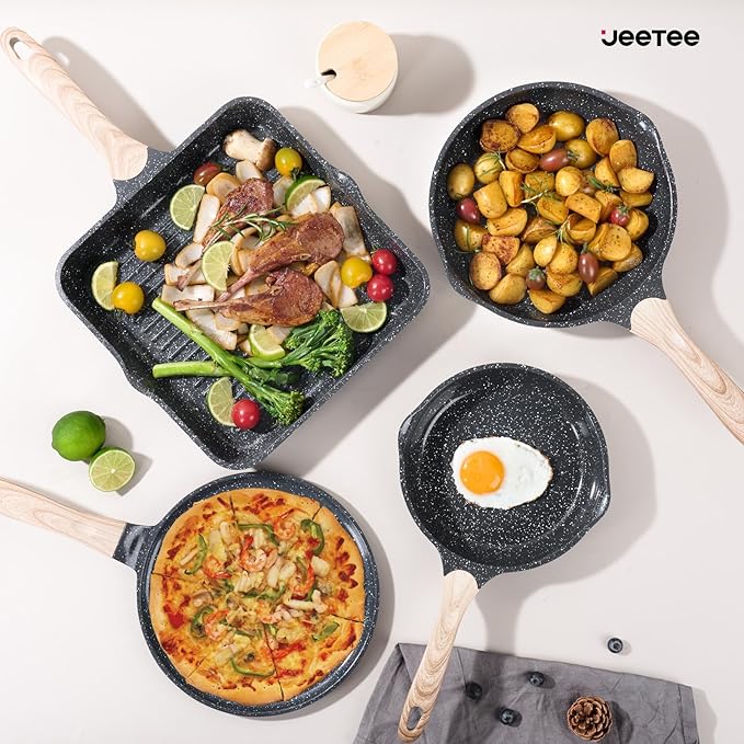 JEETEE 36Pcs Pots and Pans Set Non Stick, Cookware Set Non toxic Kitchen Healthy Induction Cooking Set W/Griddle, Sauté Pan, Baking Trays & Pancake Rake (PFOA, PFAS, PFOS Free)