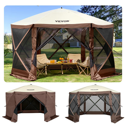 VEVOR Pop Up Gazebo Screen Tent, Pop-Up Instant Gazebo Tents with Mosquito Netting Outdoor Canopy, 6 Sided Sun Shelter 10x10ft with 6 Removable Wind Cloths & 2 Mesh Windows, Pavilion Tent for Patio
