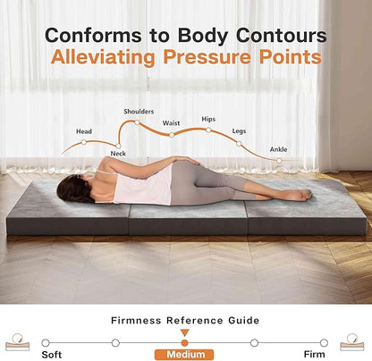 Tri-Fold Memory Foam Mattress, 4 inch Twin Folding Mattress with Washable Covers, Reversible Design, Foldable Mattress Topper for Travel&Guests 75" x 38" x 4"
