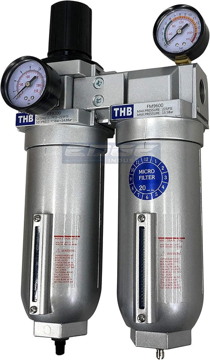 SUPER HEAVY DUTY HIGH FLOW AIR FILTRATION SYSTEM, 2 STAGE PARTICULATE FILTER PLUS OIL REMOVING COALESCING FILTER COMBINATION (1" NPT, AUTO DRAIN)