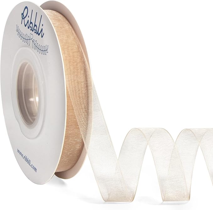 Ribbli Champagne Organza Ribbon,1/2 Inches x Continuous 50 Yard, Champagne Sheer Ribbon for Gift Wrapping,Cookie Wrapping,Wedding Decoration,All Crafting and Sewing
