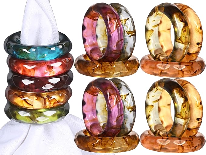 Epoxy Resin Napkin Holders for Cloth Napkins Set of 12 - Decorative Napkin Holders for Weddings, Parties & Everyday Dining - Diamond-Top Design in 6 Assorted Pastel Colors - CLEENTABLE
