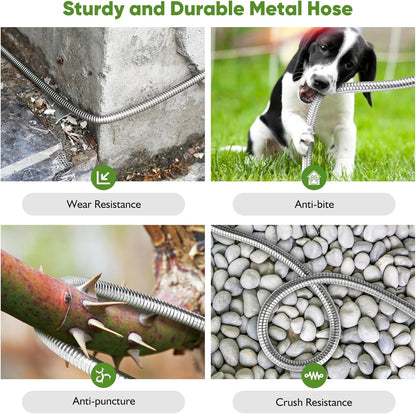 Garden Hose Metal 200FT, Stainless Steel Heavy Duty Water Hose With 10 Function Nozzle, No-Kink, Tough & Flexible, Sturdy and Lightweight, Rust Proof for Yard, Outdoor, RV