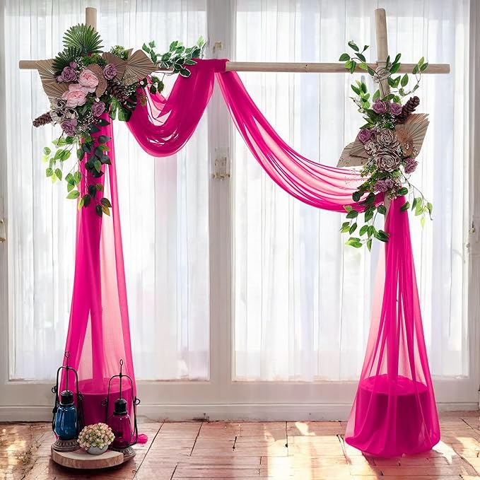 MDS Halloween Chiffon Draping Fabric - 2 Panel, 30" Wide x 50ft Long - Sheer Spooky Arbor & Canopy Drapery for Haunted House Backdrops, Party Ceilings, DIY Costumes & Themed Events - Hot Pink