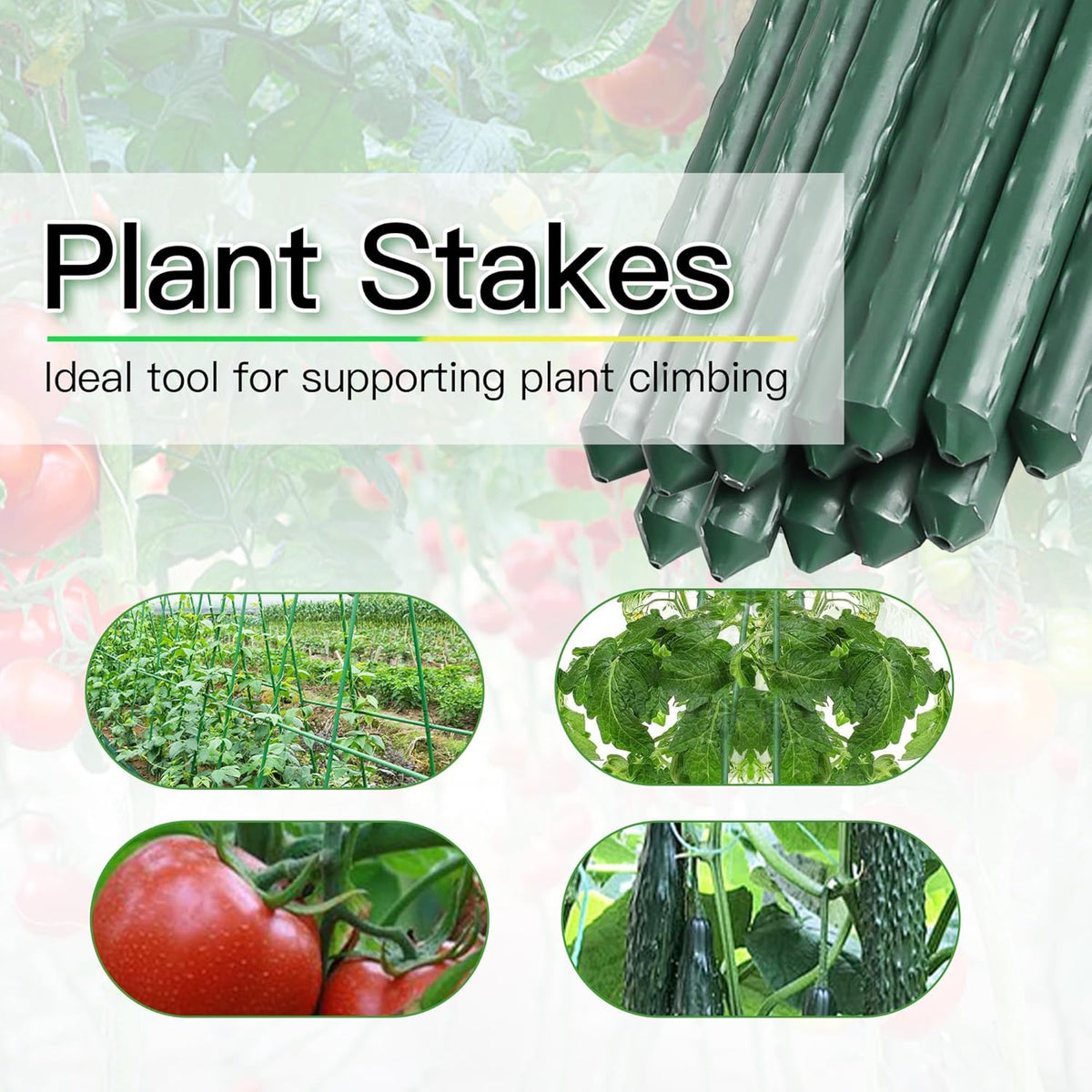 Garden Stakes 7ft, Metal Plant Stakes 7 Feet 25 Pack for Gardening and Farm, 84" Plastic Coated Plant Support for Tomato, Cucumber, Bean, Flower, Potted and More Climbing Plants