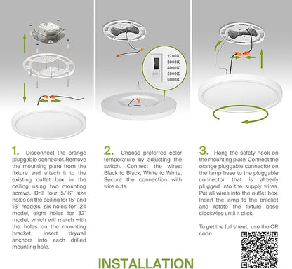 ASD LED 15" Round Flush Mount Ceiling Light Fixture, Low Profile Surface Lighting | 5CCT, Dimmable, Ultra-Thin, ETL Listed | 28W 2300LM 2700-6000K 100-277V | Kitchen, Hallway Lamp | White, 6 Pack