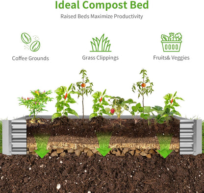 Land Guard 3 Pack 8×4×1ft Galvanized Metal Raised Garden Bed, Metal Planter Kit Box Outdoor for Deep-Rooted Vegetables, Flowers, Green and Herbs, Silver