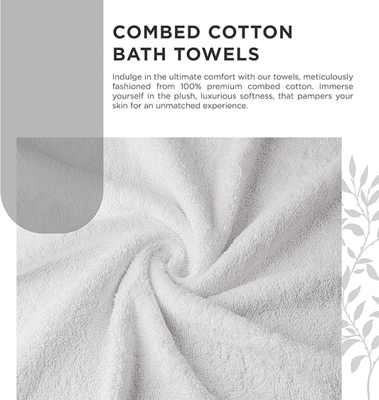 600 GSM 100% Cotton Bath Towels, White, Set of 2, Highly Absorbent, Plush, Soft, Quick Dry, 2 Pieces Combed Cotton Luxury Towels for Hotels, Spa, Salon, Bathroom, Dorm, Pack of 2