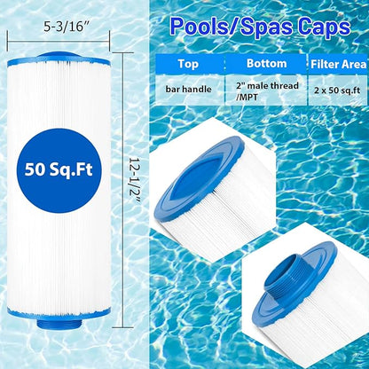 5CH-502 Spa Filter Cartridge Replaces for PPM50SC-F2M, Filbur FC-0195, Marquis Spa 20041, 20091, 370-0237, C-5303, 50501, 2" Male Thread/MPT Hot Tub Filter, 50 sq.ft Cal Spas, 2 Pack