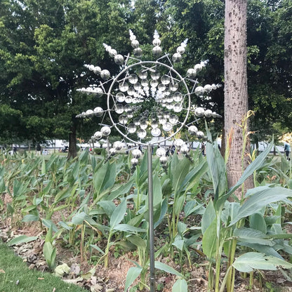Unique and Magical Metal Windmill, 3D Wind Kinetic Sculpture, Wind Spinner Solar, Lawn Solar Wind Spinners for Yard and Garden, Wind Catchers Metal Outdoor Patio Decoration (1 PCS -Silver)