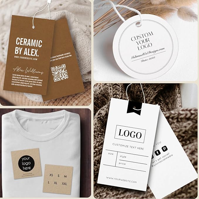 100 pcs Custom Hang Tags - Personalized Clothing Tag with Your Logo & Text - Custom Tags for Handmade Items Clothes Business Ideal for Apparel Jewelry Gift Label Tag