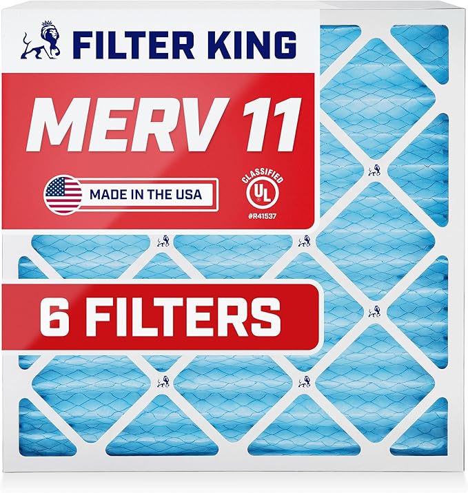 Filter King 20x22x1 Air Filter | 6-PACK | MERV 11 HVAC Pleated A/C Furnace Filters | MADE IN USA | Actual Size: 19.5 x 21.5 x .75"
