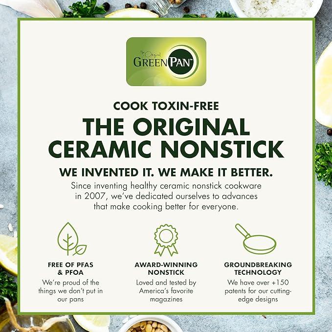 GreenPan Lima Hard Anodized 8" 10" & 12" Frying Pan Skillet Set, Ceramic Nonstick, PFAS-Free Nontoxic Pots & Pans, Oven & Broiler Safe, Stainless Steel Handles, Cookware for Eggs & Omelet, Gray
