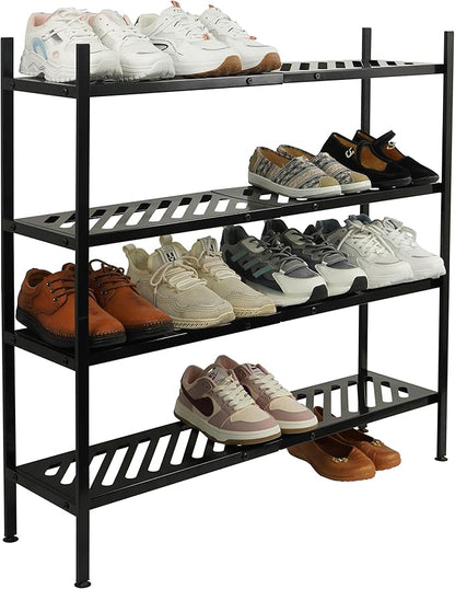 Shoe Rack, 4-Tier FreeStanding Shoe Shelf Stand, Stackable Shoe Storage Organizer for Closet, Holds up to 20-24 Pairs of Shoes for Entryway, Garage, Front Door Entrance, Metal, Black