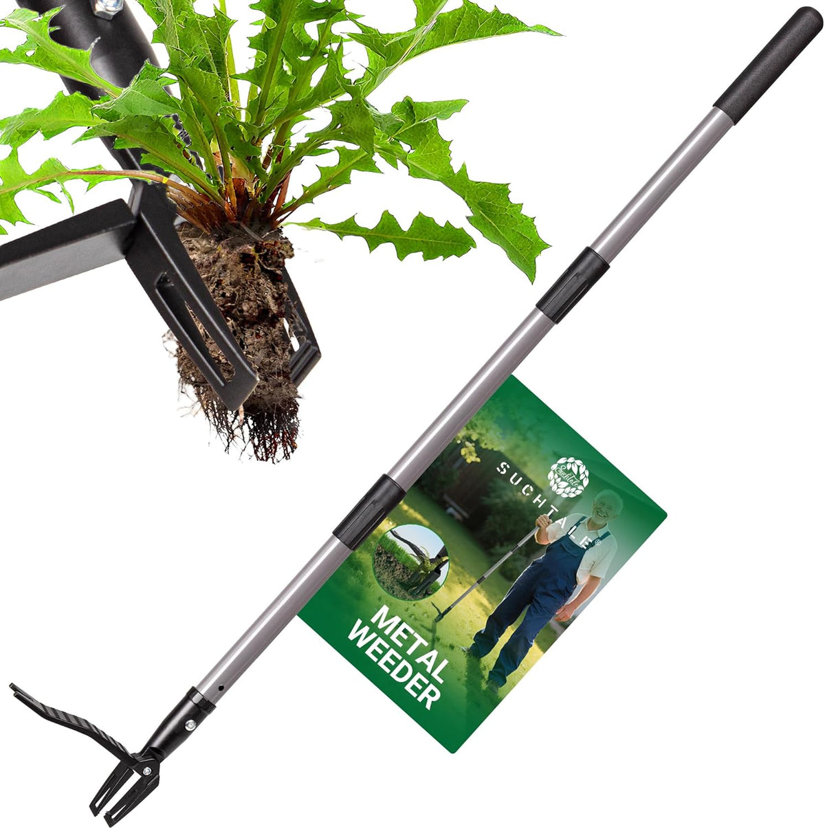 Suchtale Metal Weeder，Stand Up Weed Puller Tool with Long Handle – Heavy-Duty All-Metal Weeder with Upgraded Pincer Claw – Pull Weeds from The Root Without Bending, Pulling, or Kneeling