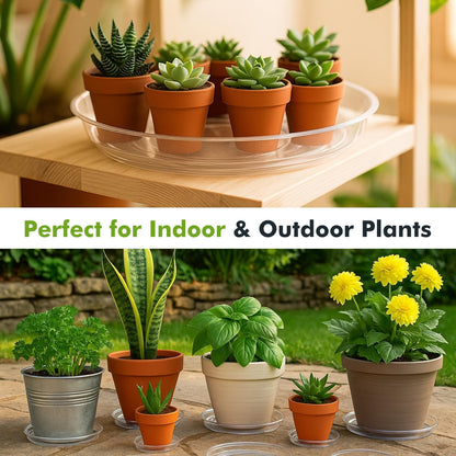 50 Packs 4" Small Clear Plant Saucers for Indoor Outdoor Use Heavy Duty Plastic Plant Trays for Planter Bulk Flower Pot Drip Trays to Catch Water, 4 to 20 Inch, Round Transparent