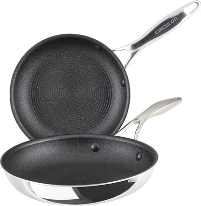 Circulon C1 Series Clad Stainless Steel with ScratchDefense Technology Cookware Nonstick Induction Frying Pans/Skillets, Metal Utensil Safe, 8.5 Inch and 10 Inch, Polished Stainless Steel