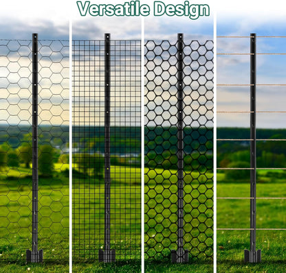 Fence Posts 7 Ft - 16 Pack, Requires Manual Assembly, Heavy Duty Metal Fence Post, No Dig U Post for Farm, Garden, Orchard and Outdoor Wire Fencing (Black)
