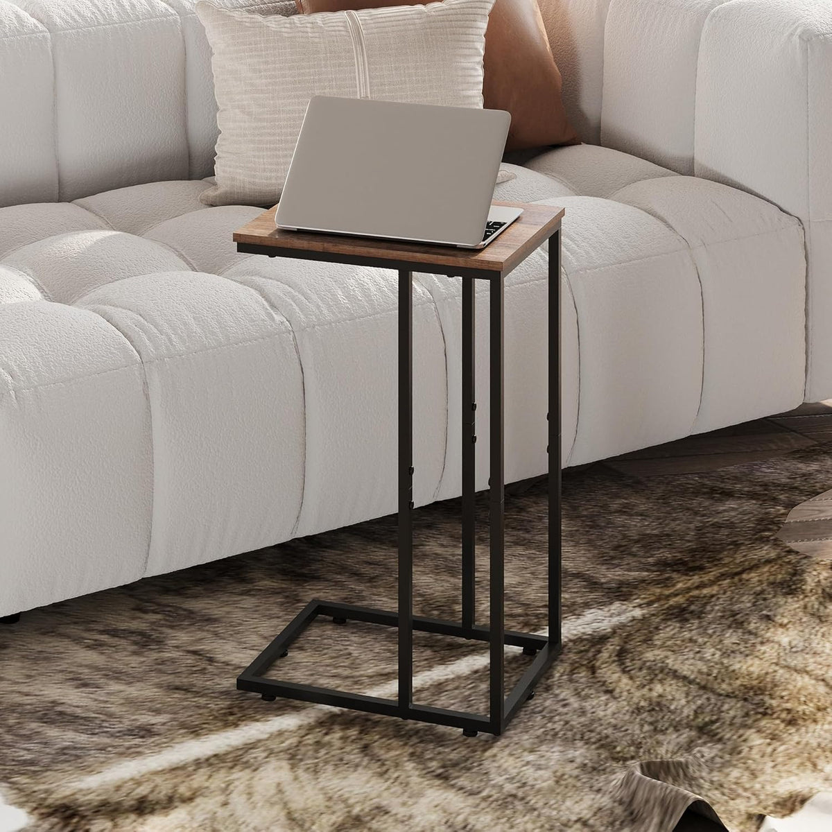 WLIVE C Shaped End Table, Small Side Tables for Sofa and Bed, Couch Table That Slides Under for Living Room, Bedroom, Home Office, Small Spaces