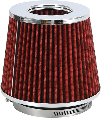 PTNHZ Universal Red 4" 102mm High Flow Cold Air Intake Cone Air Filter Power Intake Air Inlet System Air Cleaner