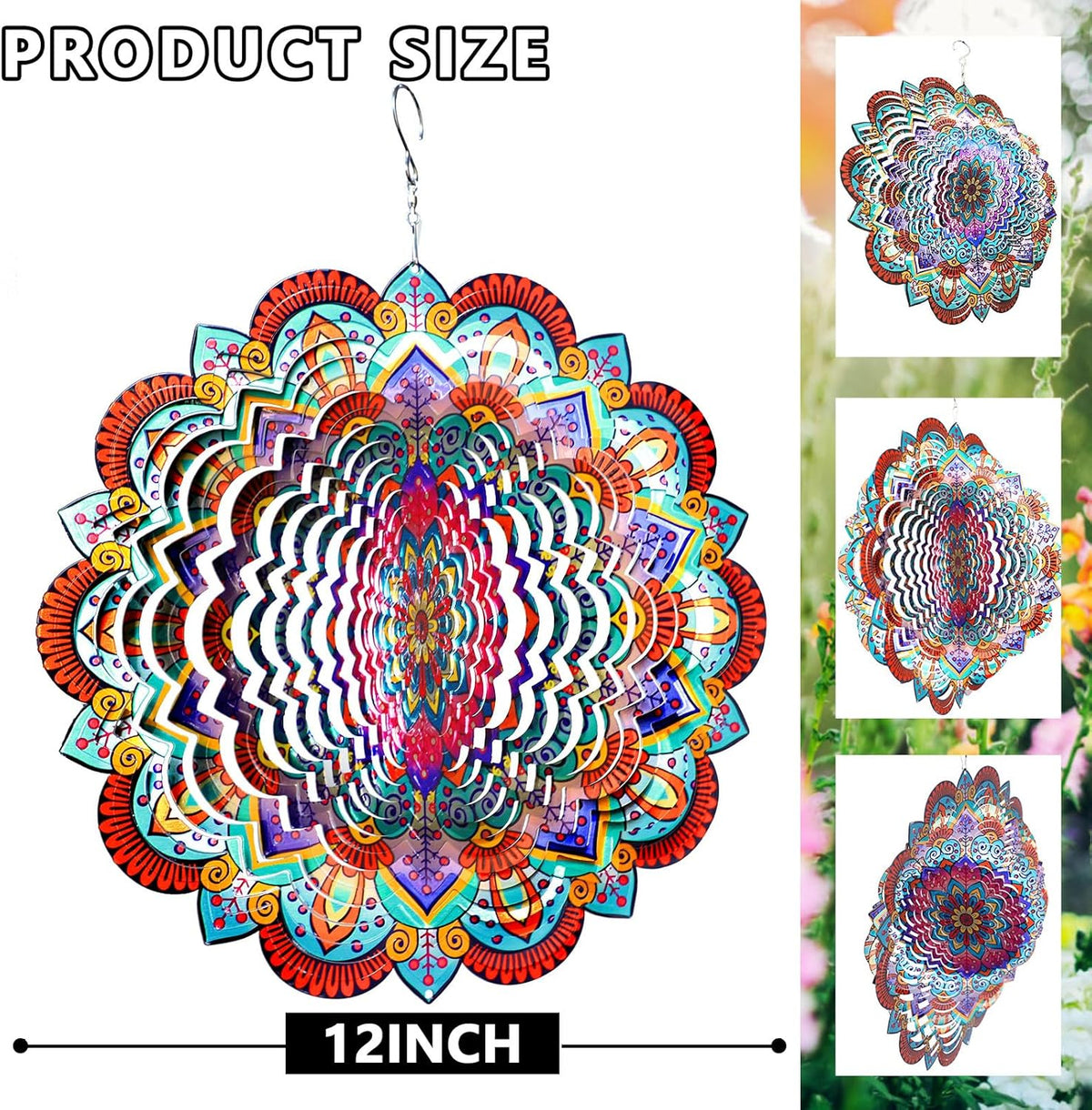 Goolyrusim Wind Spinner Mandala Sunflower, Wind Spinners for Yard Garden, 12in 3D Hanging Wind Sculpture Kinetic Metal Art Decor, Outdoor Decoration Ornament Mandala/Housewarming Gifts for Women/Men