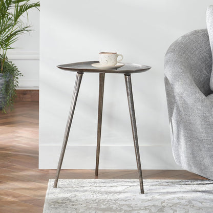 Convenience Concepts Bali Metal Tall End Table 16" - Tall Modern Artisan Handcrafted Living Room Table, Unique Cast Metal Family Room Side Table, Bohemian Cocktail Style, Antique Silver