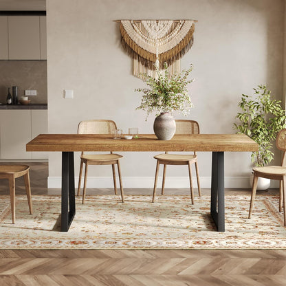 63" Industrial Dining Table for 4-6 People, Solid Wood Rectangular Kitchen Table with Heavy-Duty Metal Legs for Home, Dining Room, Small Space, Rustic Brown