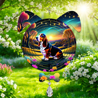 Basset Hound Dog Ears Wind Spinner, Basset Hound Wind Spinner Hanging for Yard and Garden